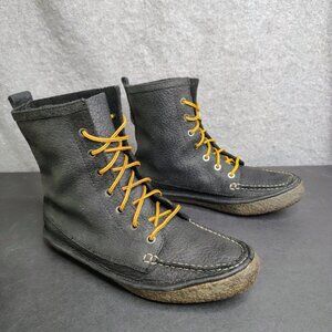SeaVees Trail Boots Womens Size 9.5 Black Leather 7 Eye Stitched Toe Crepe Soles